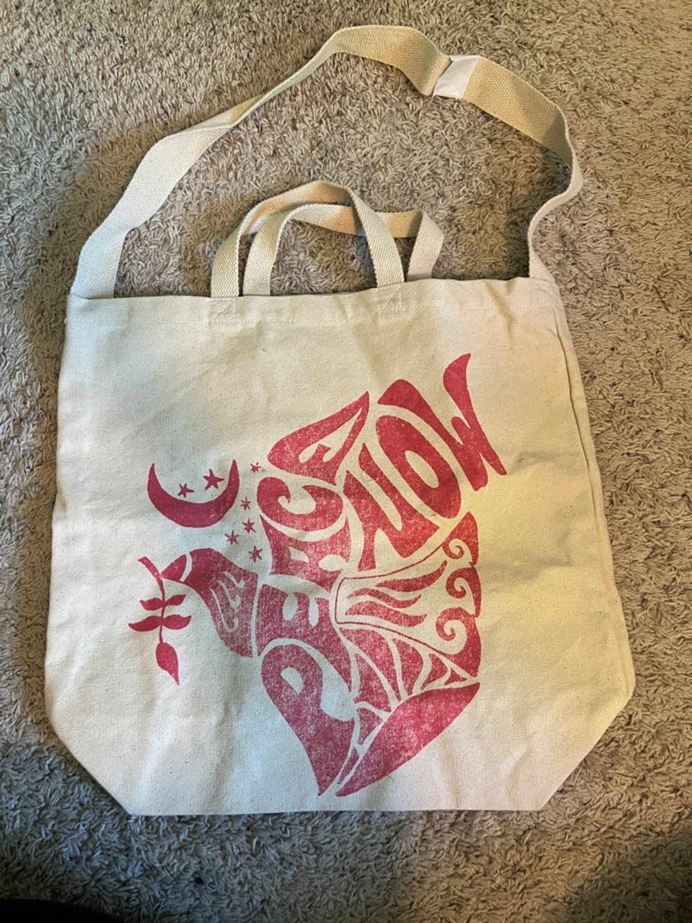 Free People Peace Now Dove Canvas Tote in Cream with Pink Graphic